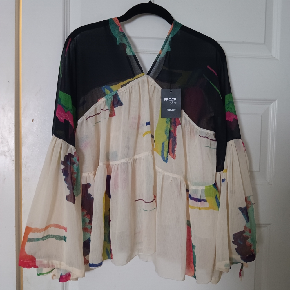 H&M Black and Cream Abstract Blouse